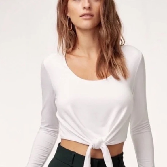 Babaton Tops - Aritzia Babaton Jeronimo Long-Sleeve Tie-Front Crop Top